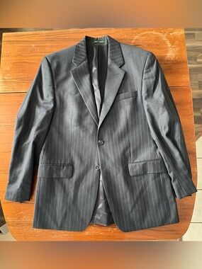 Vintage Made in Canada Ralph Lauren Men's Charcoal Pinstripe Two-Button Blazer
